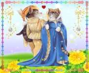 Влюбленные коты в роскошных нарядах прошлых веков.