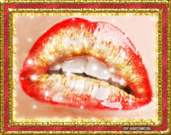 Анимация красных губ, покрытых золотом.