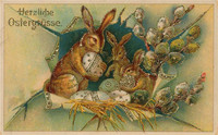 Пасхальная блестящая картинка с кроликами