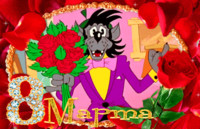 Анимация с волком с букетом алых роз на 8 марта