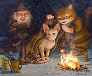 Сказочная анимационная картинка с кошками у костра.